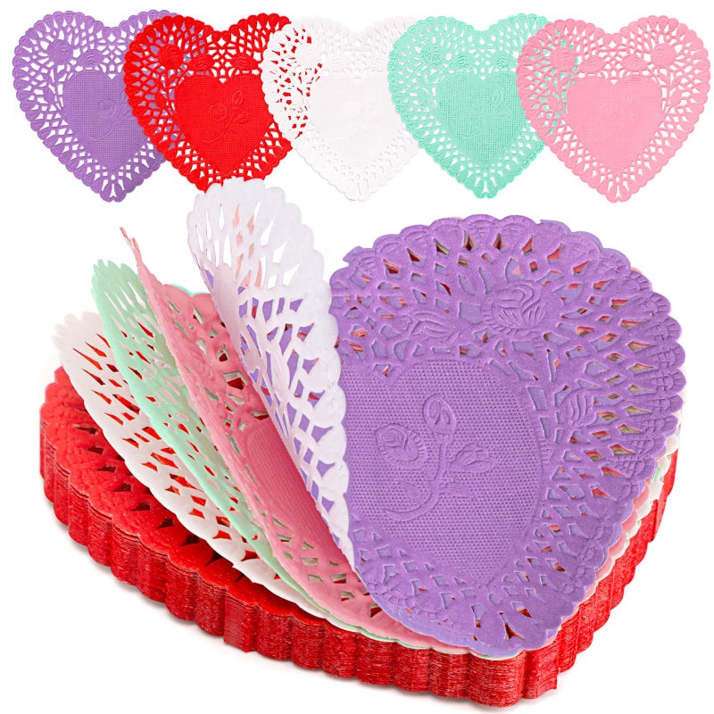 Moon Boat 650PCS Paper Heart Doilies for Crafts - Valentines Day Decorations Red/Pink Lavender/White/Mint Blue Lace Cutouts, Wedding Valentine's Party Decor Ornaments, 4" - Image 1